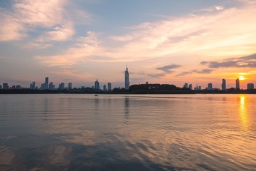 Xuanwu Lake in Nanjing City at Sunset in Summer