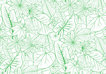 Fototapeta na wymiar green outline leaves backdrop seamless for nature decoration