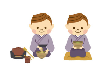 お茶を点てる男性