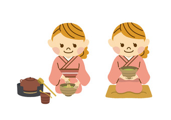 お茶を点てる女性