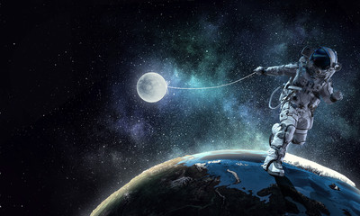 Spaceman steal planet. Mixed media