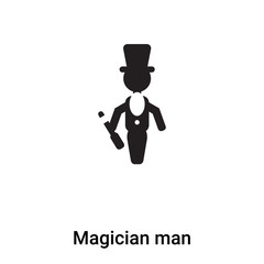 Magician man icon vector isolated on white background, logo concept of Magician man sign on transparent background, black filled symbol