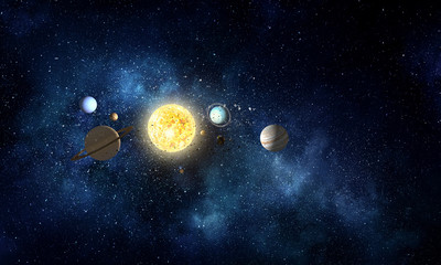 System of planets . Mixed media