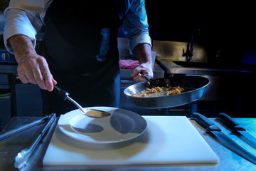 Chef preparing food, chef cooking, Chef decorating dish