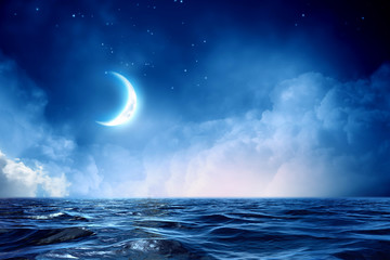 Obraz na płótnie Canvas Half moon in starry sky