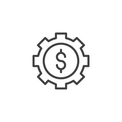 Money with gear outline icon. linear style sign for mobile concept and web design. Gear with dollar simple line vector icon. Symbol, logo illustration. Pixel perfect vector graphics