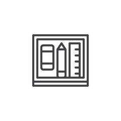 Ruler pencil and eraser outline icon. linear style sign for mobile concept and web design. stationery tools simple line vector icon. Symbol, logo illustration. Pixel perfect vector graphics