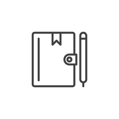 Address book and pen outline icon. linear style sign for mobile concept and web design. Organizer simple line vector icon. Symbol, logo illustration. Pixel perfect vector graphics