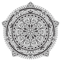 Black and white mandala vector isolated on white. Vector hand drawn circular decorative element.