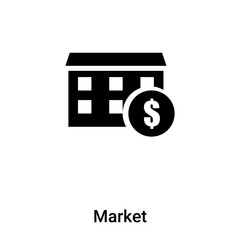 Market icon vector isolated on white background, logo concept of Market sign on transparent background, black filled symbol