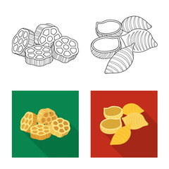 Vector design of pasta and carbohydrate sign. Collection of pasta and macaroni stock symbol for web.