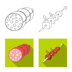 Vector design of meat and ham sign. Collection of meat and cooking stock symbol for web.