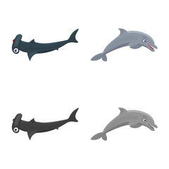 Vector illustration of sea and animal symbol. Collection of sea and marine stock vector illustration.