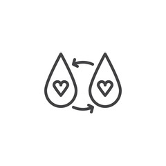 Blood donation outline icon. linear style sign for mobile concept and web design. Heart blood drops and arrows simple line vector icon. Symbol, logo illustration. Pixel perfect vector graphics