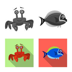 Vector design of sea and animal icon. Set of sea and marine stock symbol for web.