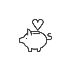 Piggy bank with heart outline icon. linear style sign for mobile concept and web design. Donation simple line vector icon. Symbol, logo illustration. Pixel perfect vector graphics