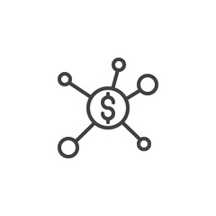 Dollar financial network outline icon. linear style sign for mobile concept and web design. Money hub and spoke line vector icon. Symbol, logo illustration. Pixel perfect vector graphics