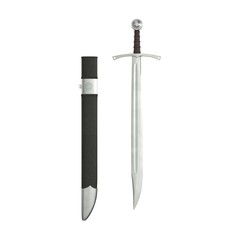 European Falchion Sword on white. Top view. 3D illustration