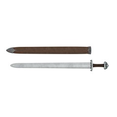 Medieval Viking Sword on white. Top view. 3D illustration