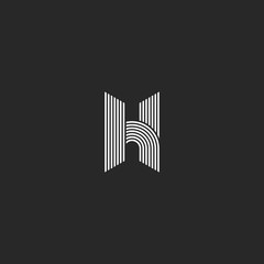 Sleek thin lines geometry H letter logo monogram mockup, black and white initial emblem, linear geometric parallel shapes