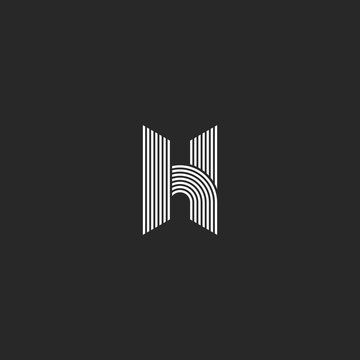 Sleek thin lines geometry H letter logo monogram mockup, black and white initial emblem, linear geometric parallel shapes
