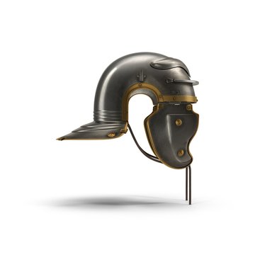 Roman Centurion Helmet on white. Side view. 3D illustration