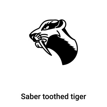 Saber toothed tiger icon vector isolated on white background, logo concept of Saber toothed tiger sign on transparent background, black filled symbol