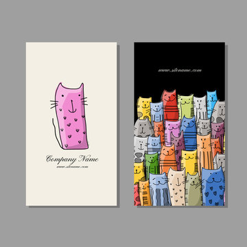 Business cards design, funny cats family