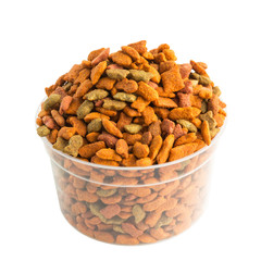cat food filled in bowl on white background