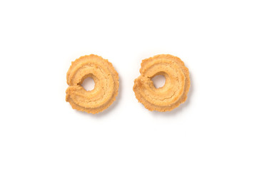 Butter cookies isolated on white background.