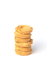 Stack of butter cookies isolated on white background.