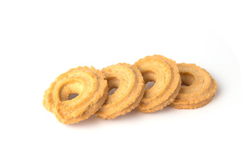 Butter cookies isolated on white background.