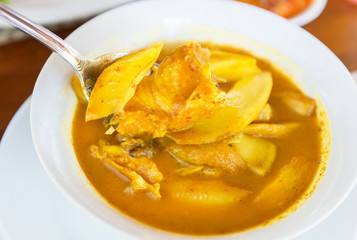 Hot and Sour curry with tamarind sauce of papaya and fish .spicy food Thai food .herb and healthy