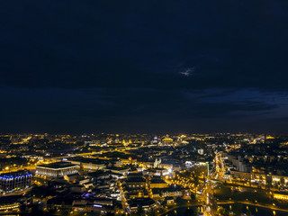 Fototapeta na wymiar Night aerial view of Minsk city under bright illumination