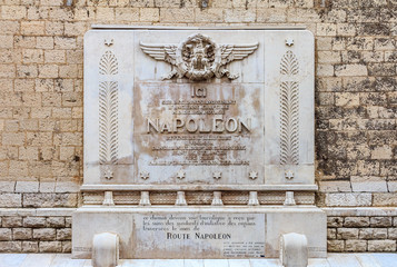 Plaque on the 19th-century Church of Our Lady of Good Voyage marking the site where Napoleon spent...
