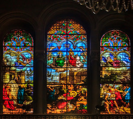 Stained glass in the 19th-century Church of Our Lady of Good Voyage in Cannes France