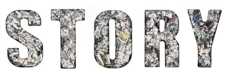 the word STORY made up of lots of cut up newspaper