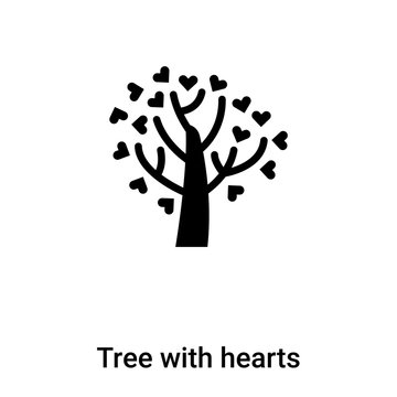 Tree with hearts icon vector isolated on white background, logo concept of Tree with hearts sign on transparent background, black filled symbol
