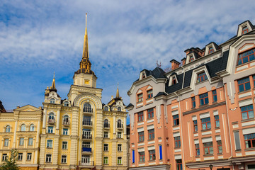 Fototapeta premium Colorful houses of Vozdvizhenka elite district in Kiev, Ukraine
