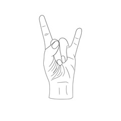 Vector Rock Symbol, Hand Jesture, Outline Illustration Isolated.