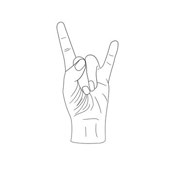 Vector Rock Symbol, Hand Jesture, Outline Illustration Isolated.