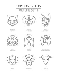 Top dog breeds. Pet outline collection. Vector illustration