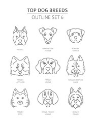 Top dog breeds. Pet outline collection. Vector illustration