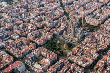 Papier peint photo autocollant rond Barcelona Aerial view of Barcelona Eixample residencial district, Spain
