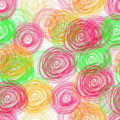 Vector Scribble Circles Colorful Seamless Pattern, Background, Bright Colors.