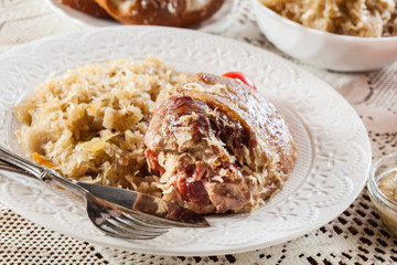 Pork knuckle with fried sauerkraut