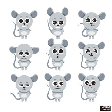 Set of emoji cute mouse.