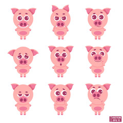 Set of emoji cute pig.
