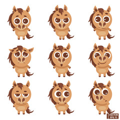 Set of emoji cute horse.