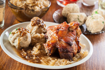Pork knuckle with fried sauerkraut